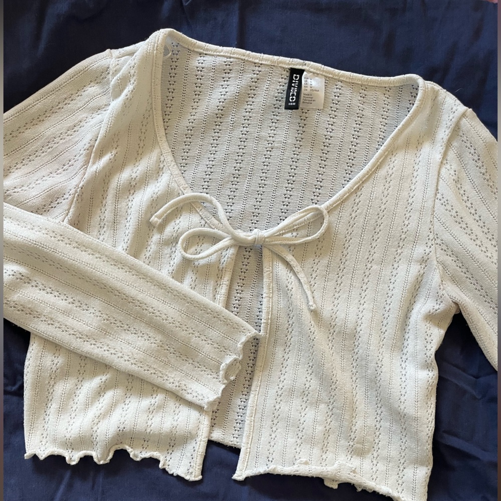 Cream Cropped Tie-Front Cardigan